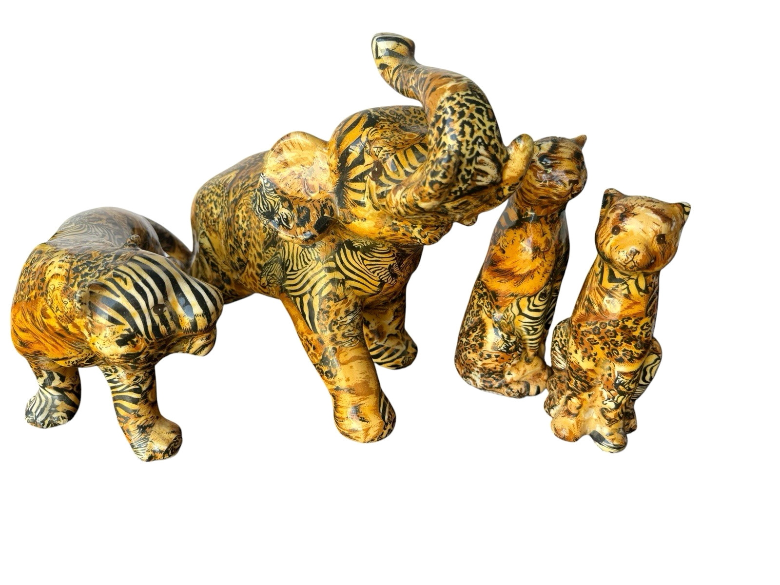 Set of 4 Leopard Print Safari Animal Figurines Elephant Tiger Decorative Statues