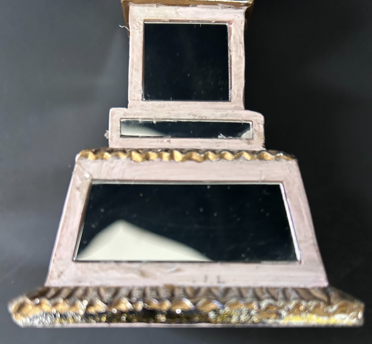 Vintage Hollywood Regency Mirrored Decorative Art Deco Gold Silver Obelisk 9.5″