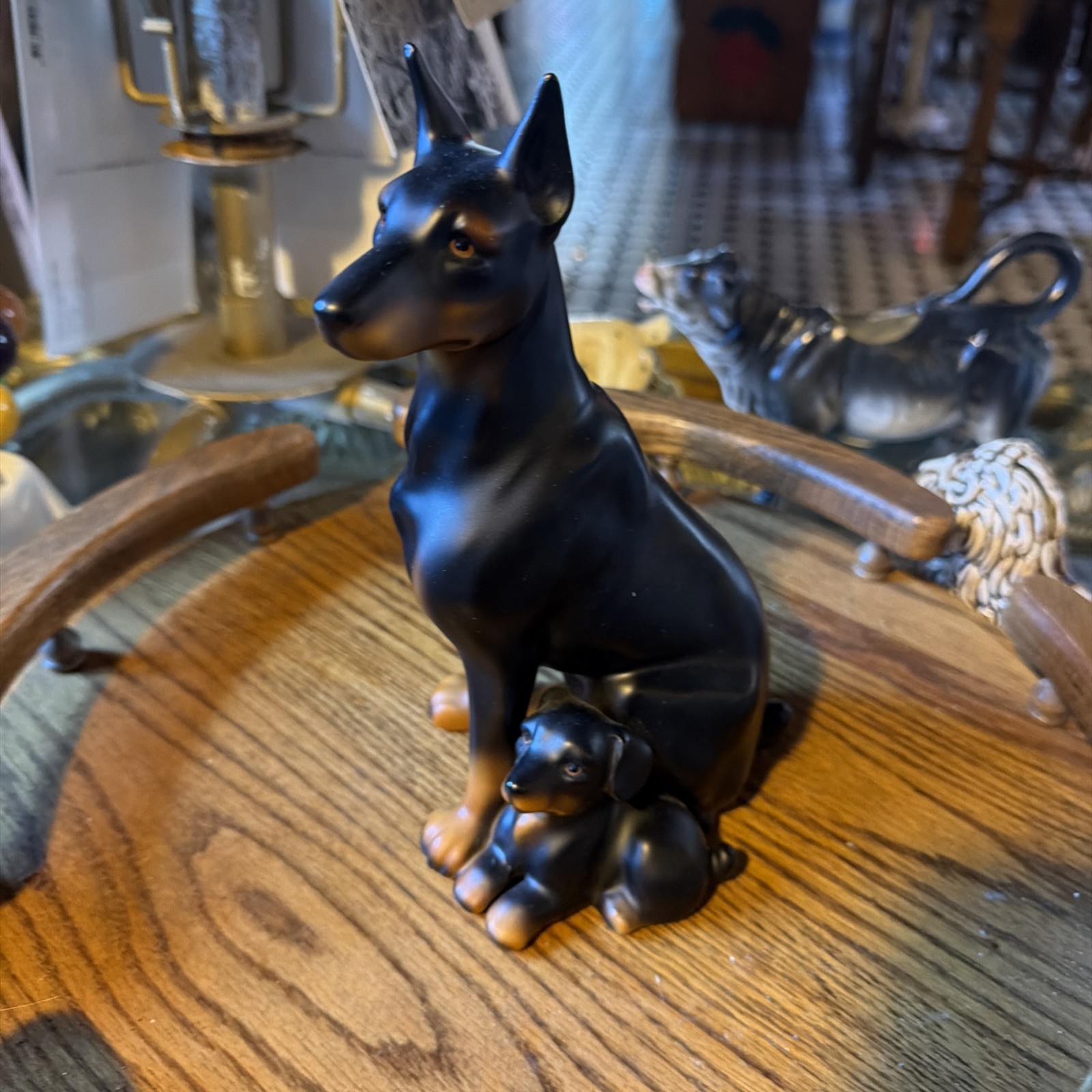 Vintage Japan Doberman Pinscher with puppy 8 inch Statue Figurine Japan