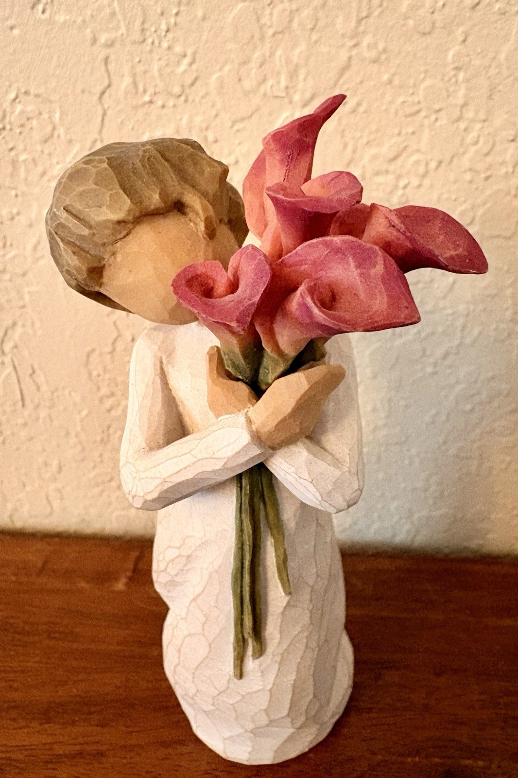 Sweet Willow Tree Bloom Deep Pink Calla Lilly Hand-Painted Sculpted Figure