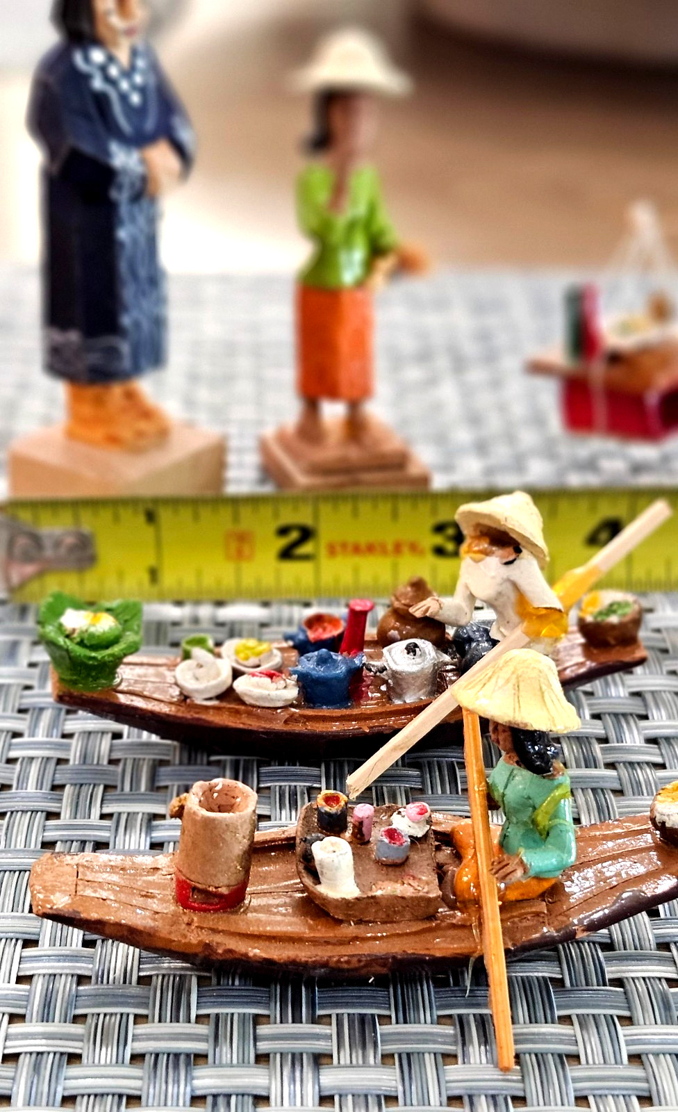 Mixed Lot of 7 VTG Asian Miniature Figurines Wood/Resin Village Life Scenes MCM