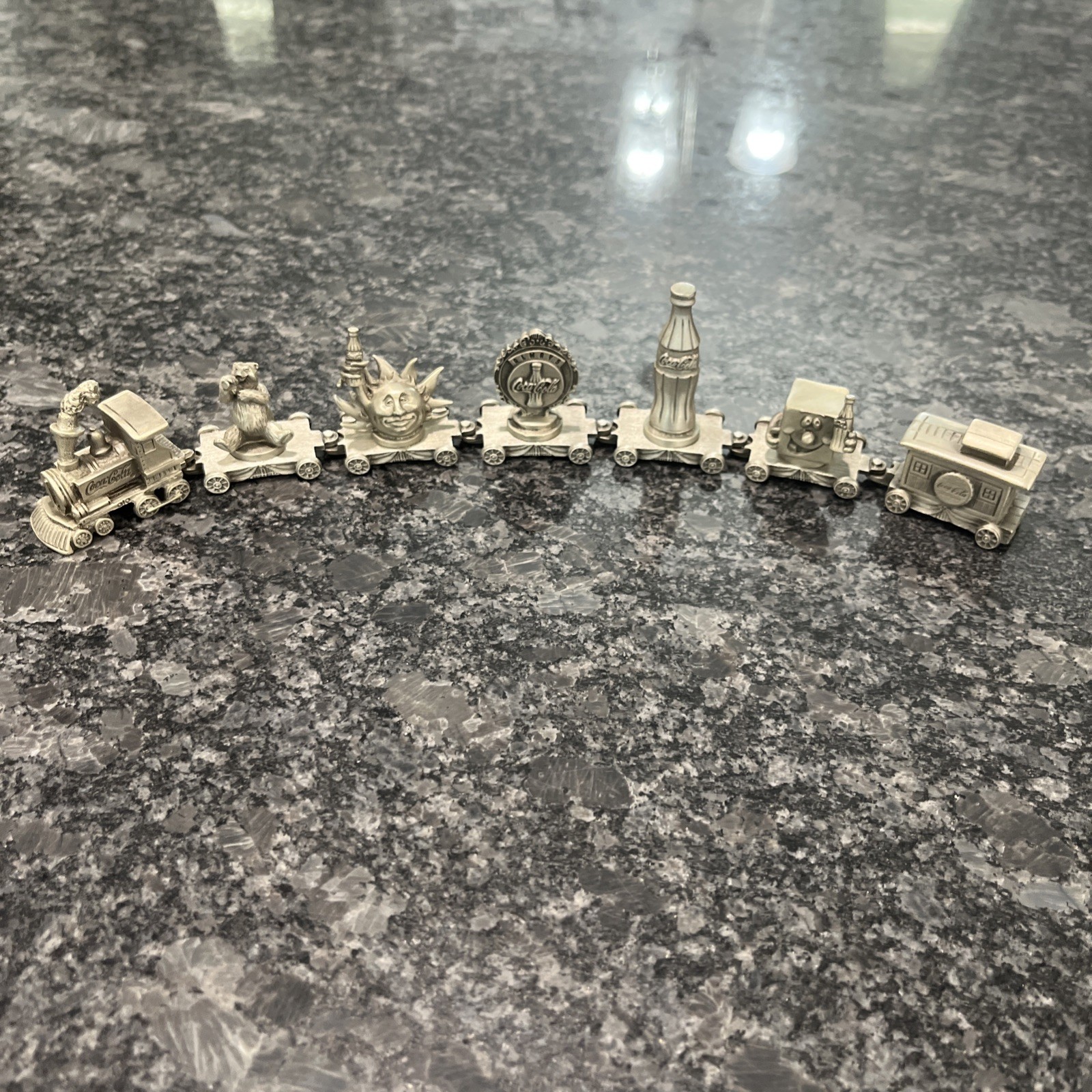 95 Fort Pewter Coca Cola Coke Train Car Engine Caboose Railroad Set 7 Figurines