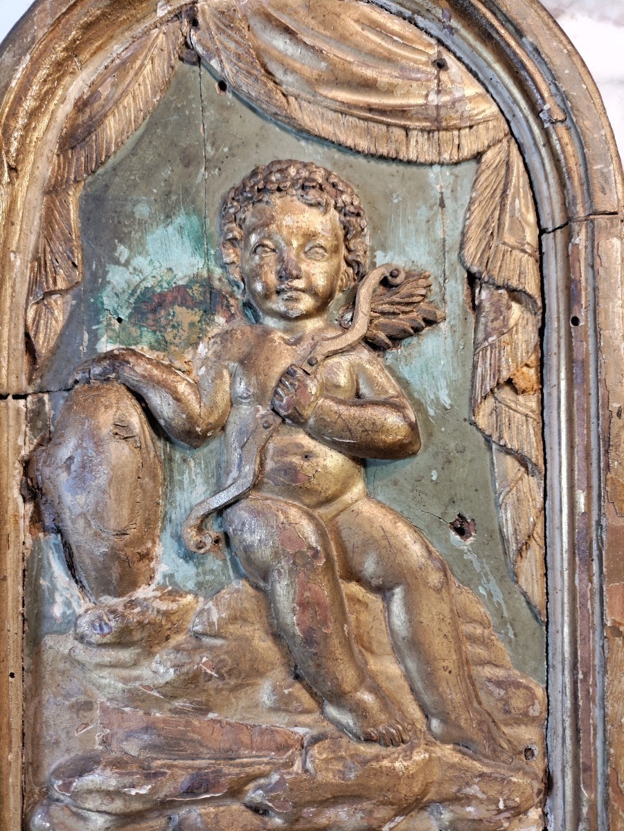 Antique France Gilded and Painted Wooden Tabernacle Door 18th Century