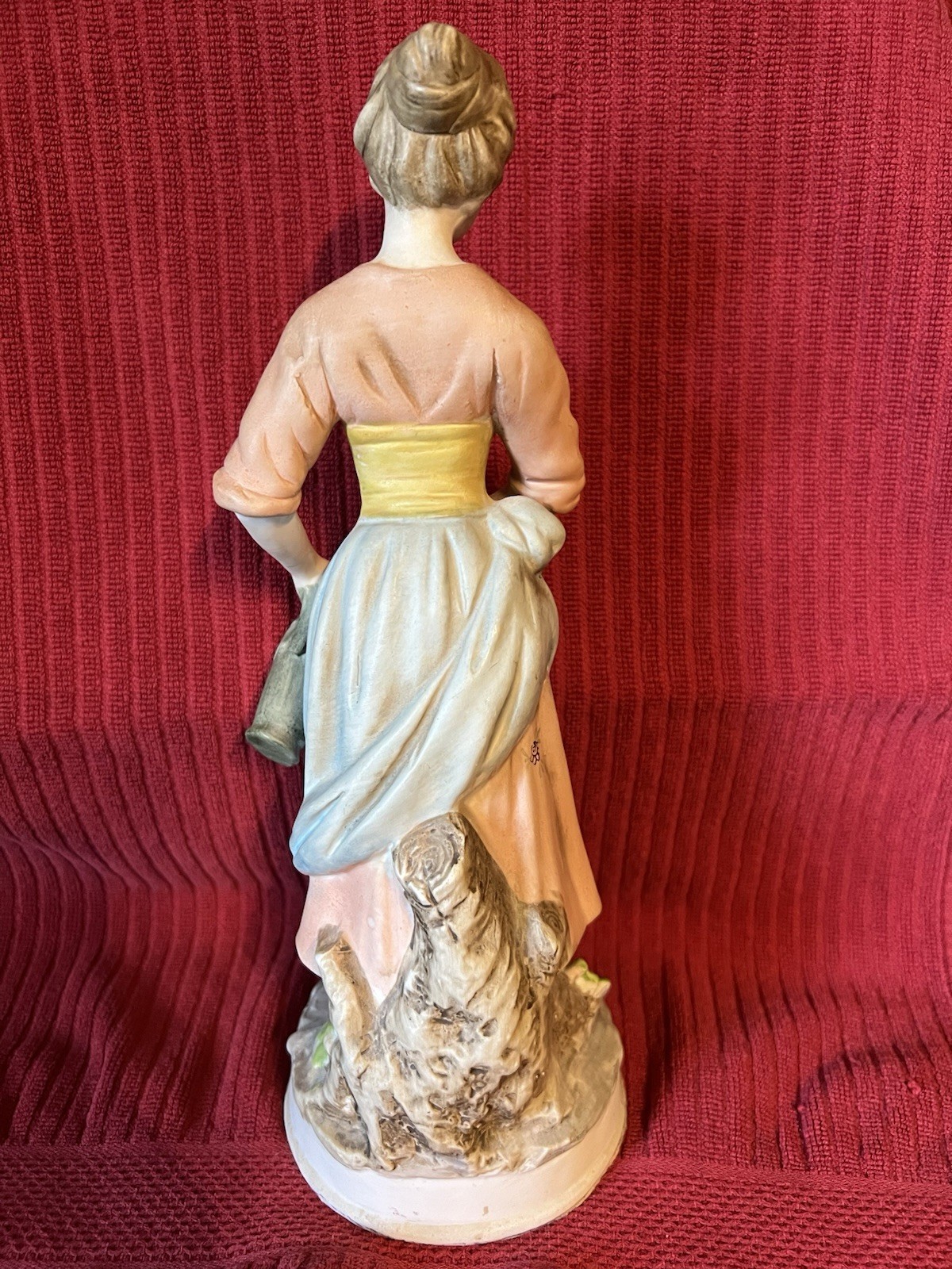 Vintage Porcelain Lady Figurine Water Carrier Peasant Girl Basket Flowers 12”