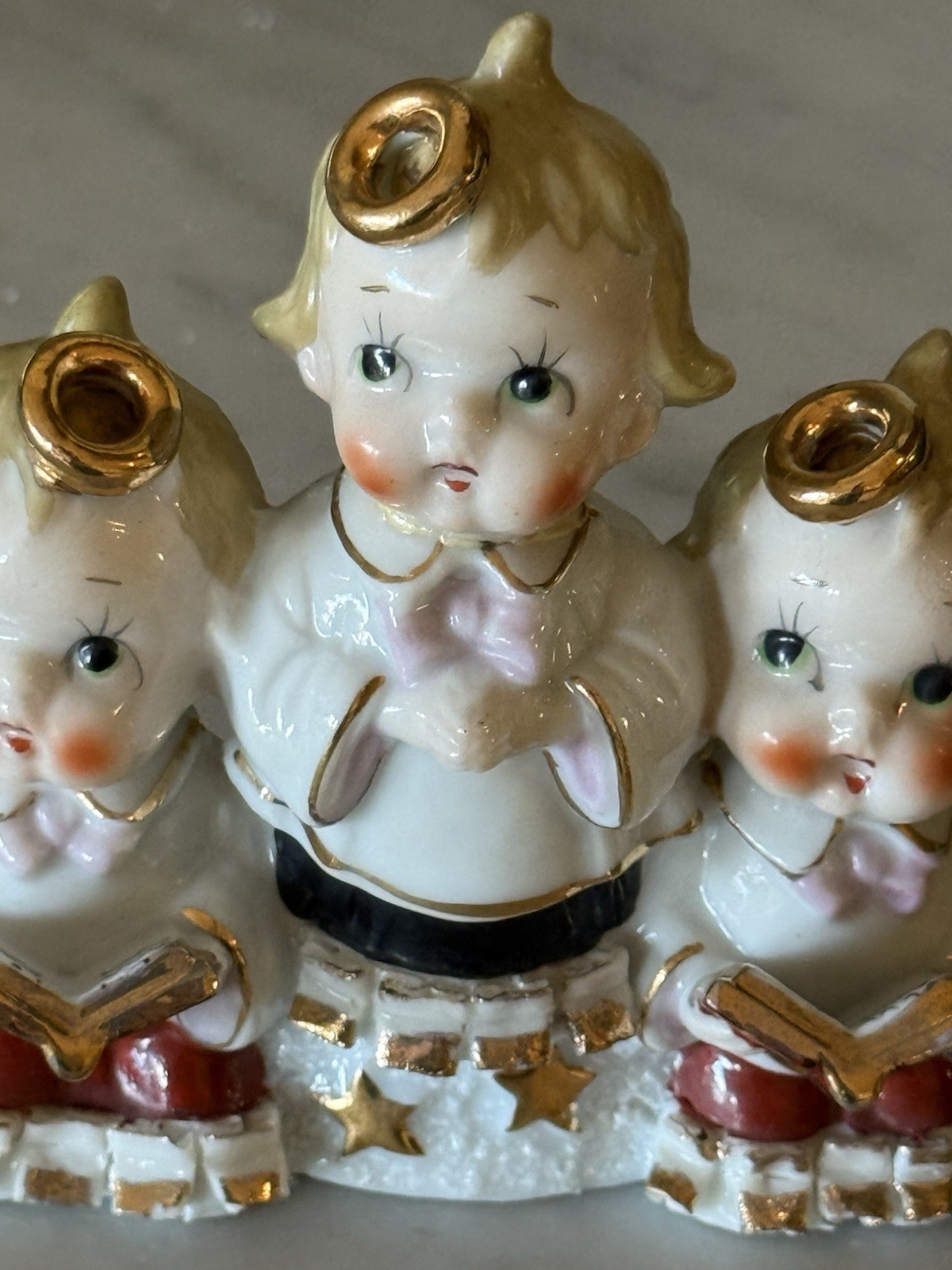 Vintage Hand-Painted Ajax Gold Star Sugar Base Angel Choir Figurines