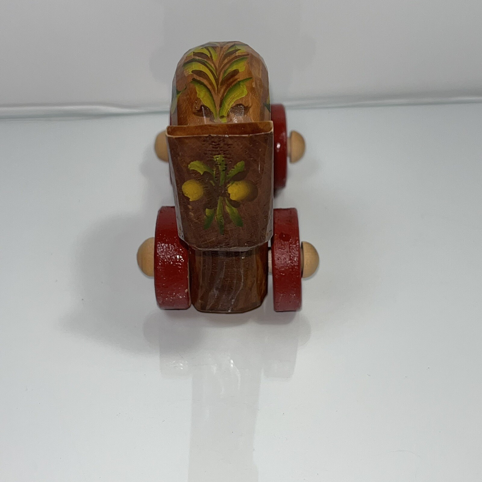 Carved Wood Horse Figurine Handmade Painted Floral Art Wheels Toy Figure Russia