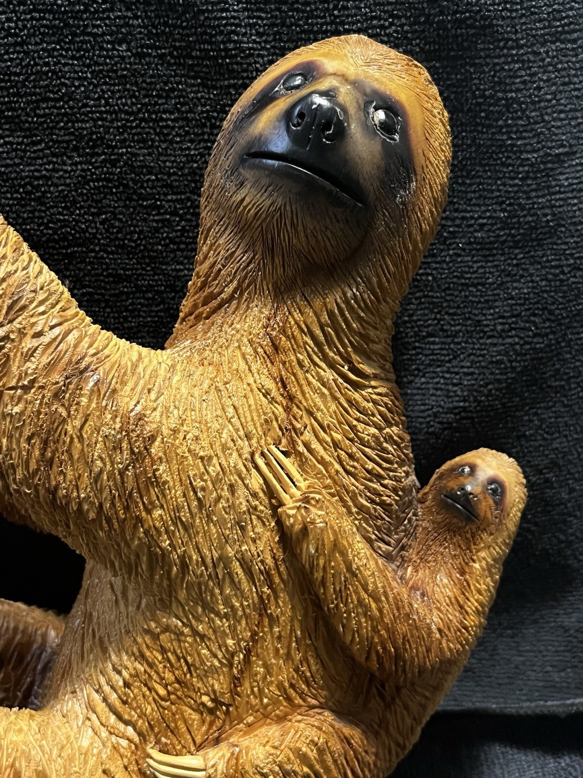 11” Inch Resin Or Polymer Clay Three-Toed Sloth w/Real Wooden Claws And Baby.