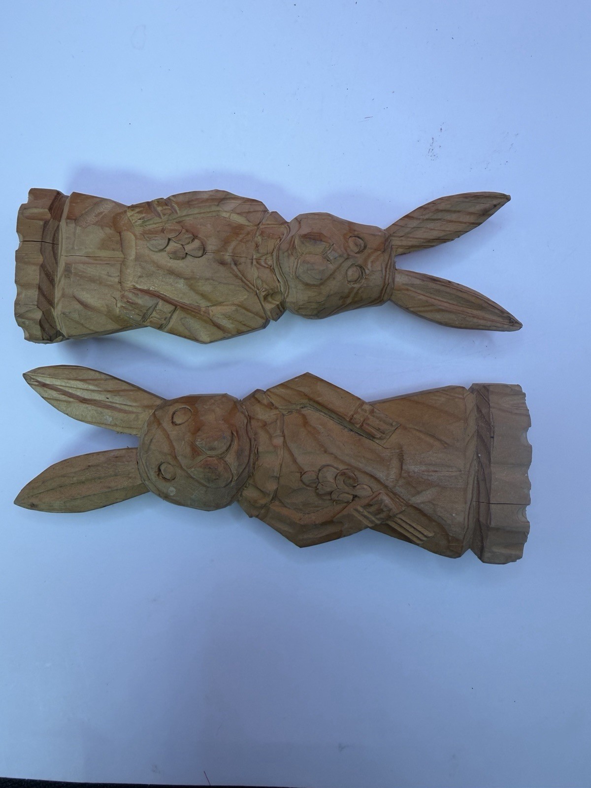Hand Carved Rabbits Both Uniquely Different. Great Condition. See Photos