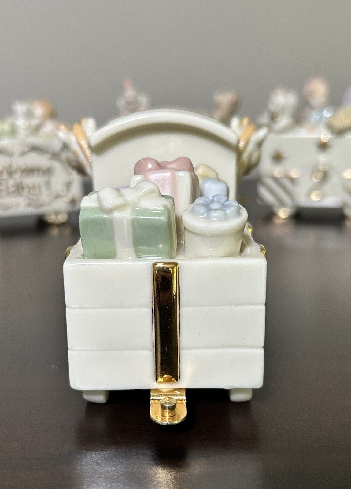 LENOX 7 pc Happy Birthday Express Train Ivory Fine China 24k Gold Hand Painted