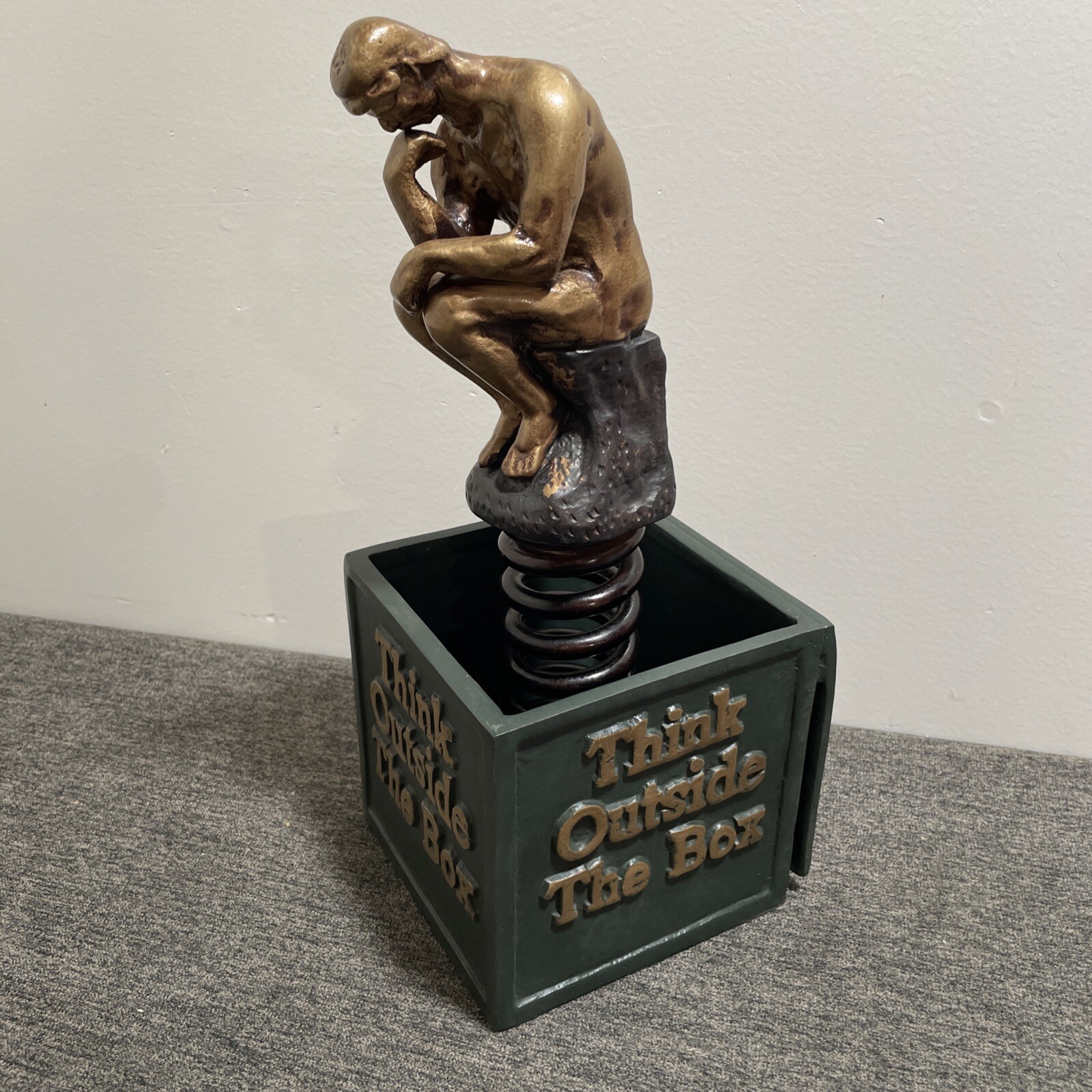 Think Outside The Box Bronzed Sculpture Figurine Thinker Rodin 13.5″ Numbered