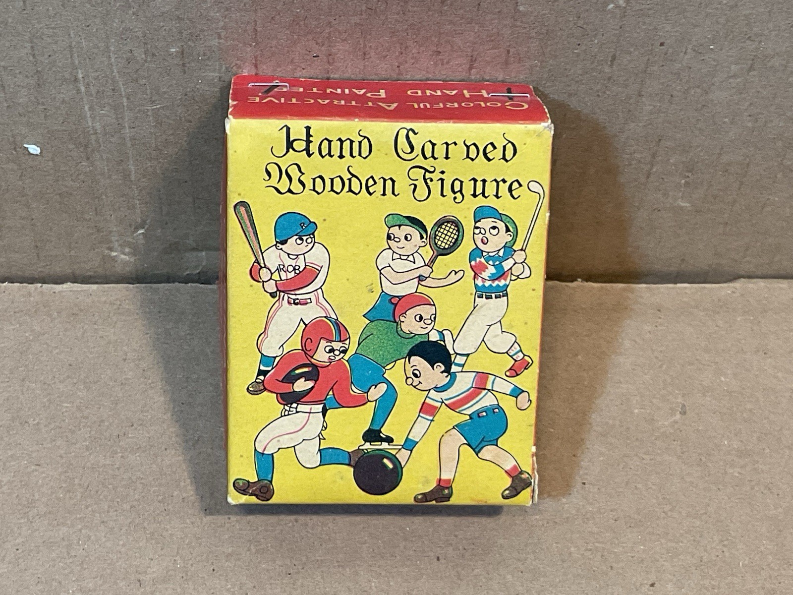 Vintage Hand Carved Wooden Sports Bobble Head Figure Bowling Ball And Pins Japan