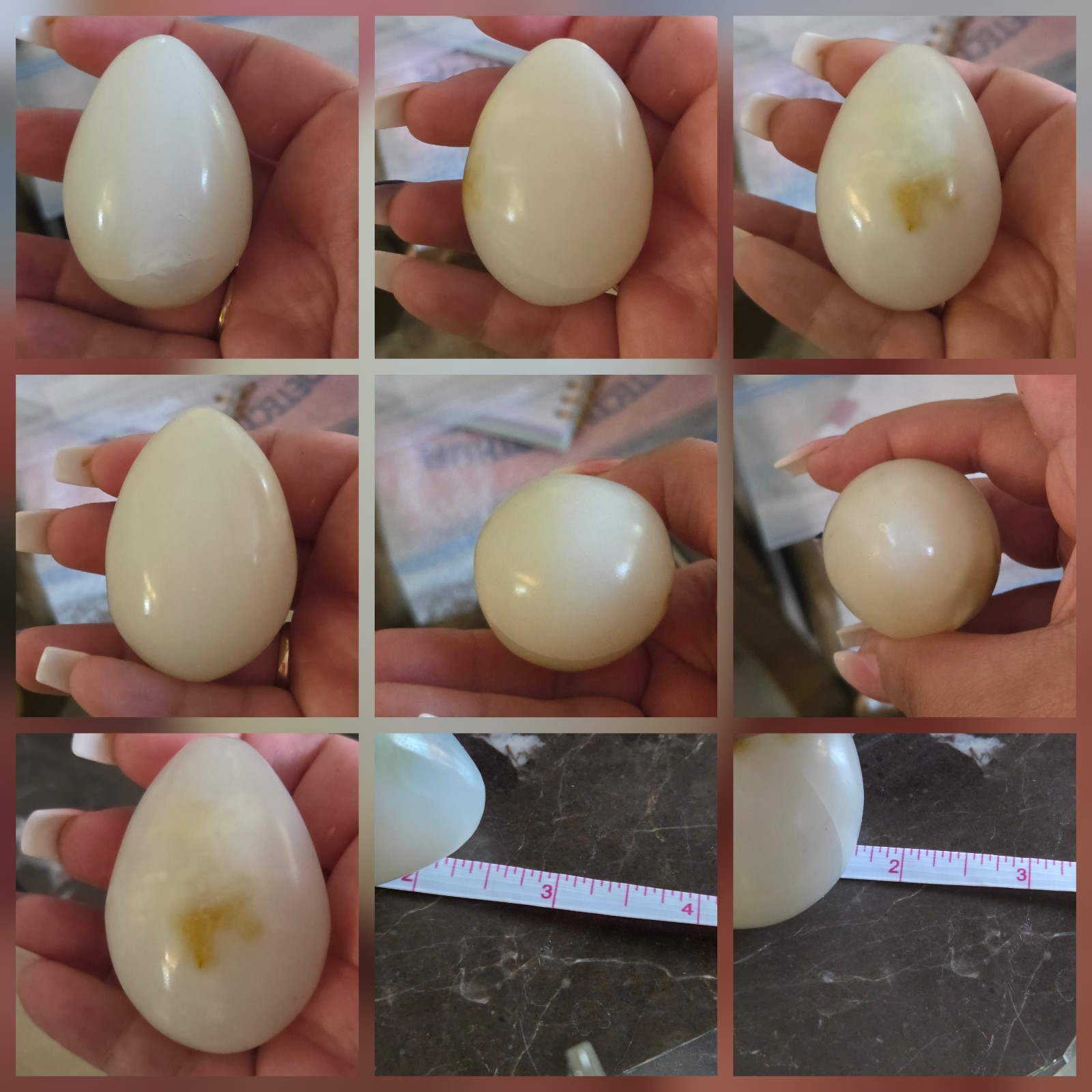 Vintage White Alabaster Stone Hand Carved Polished Decorative Egg 2.5″