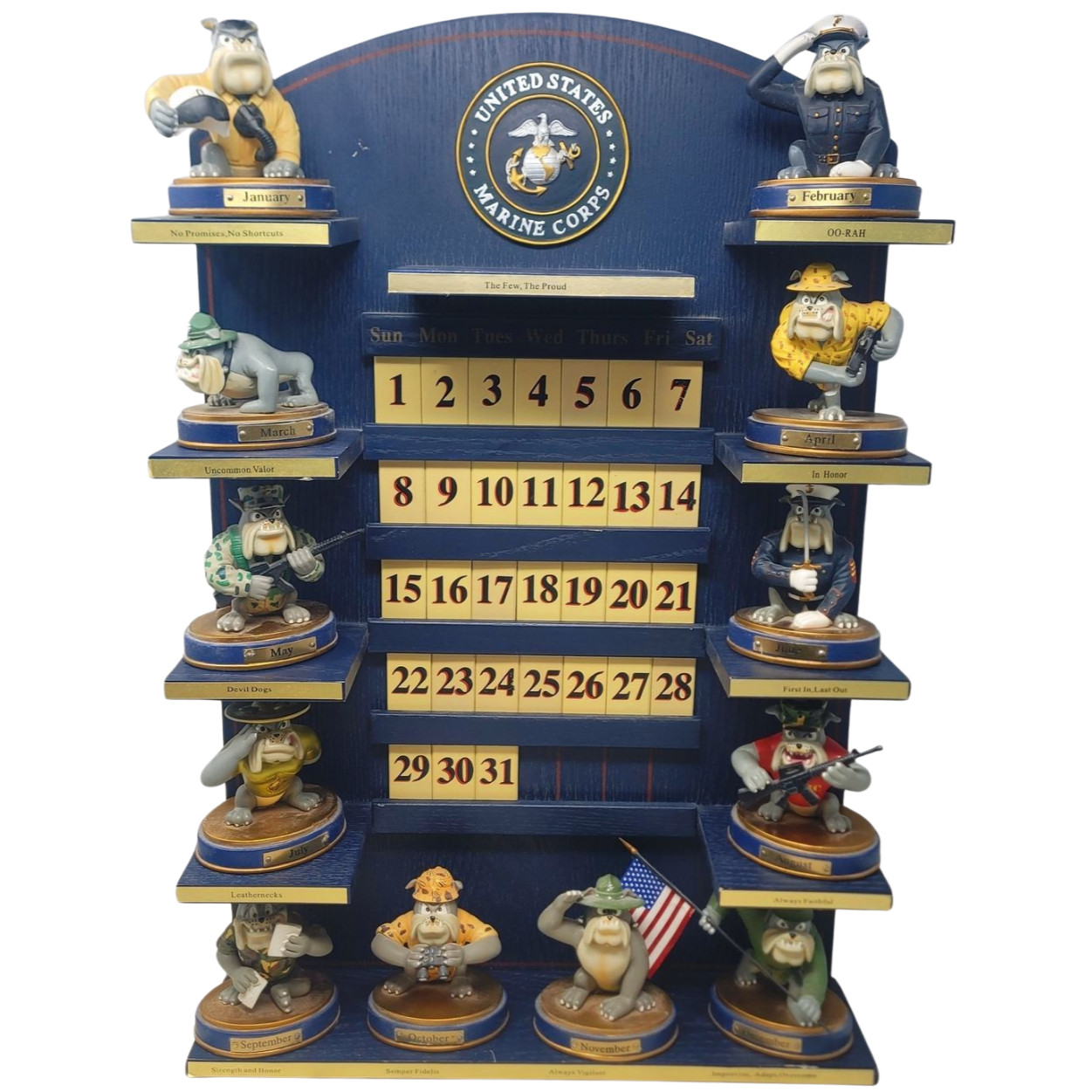 USMC Perpetual Calendar Bulldogs Tiles Bradford Exchange Devil Dogs