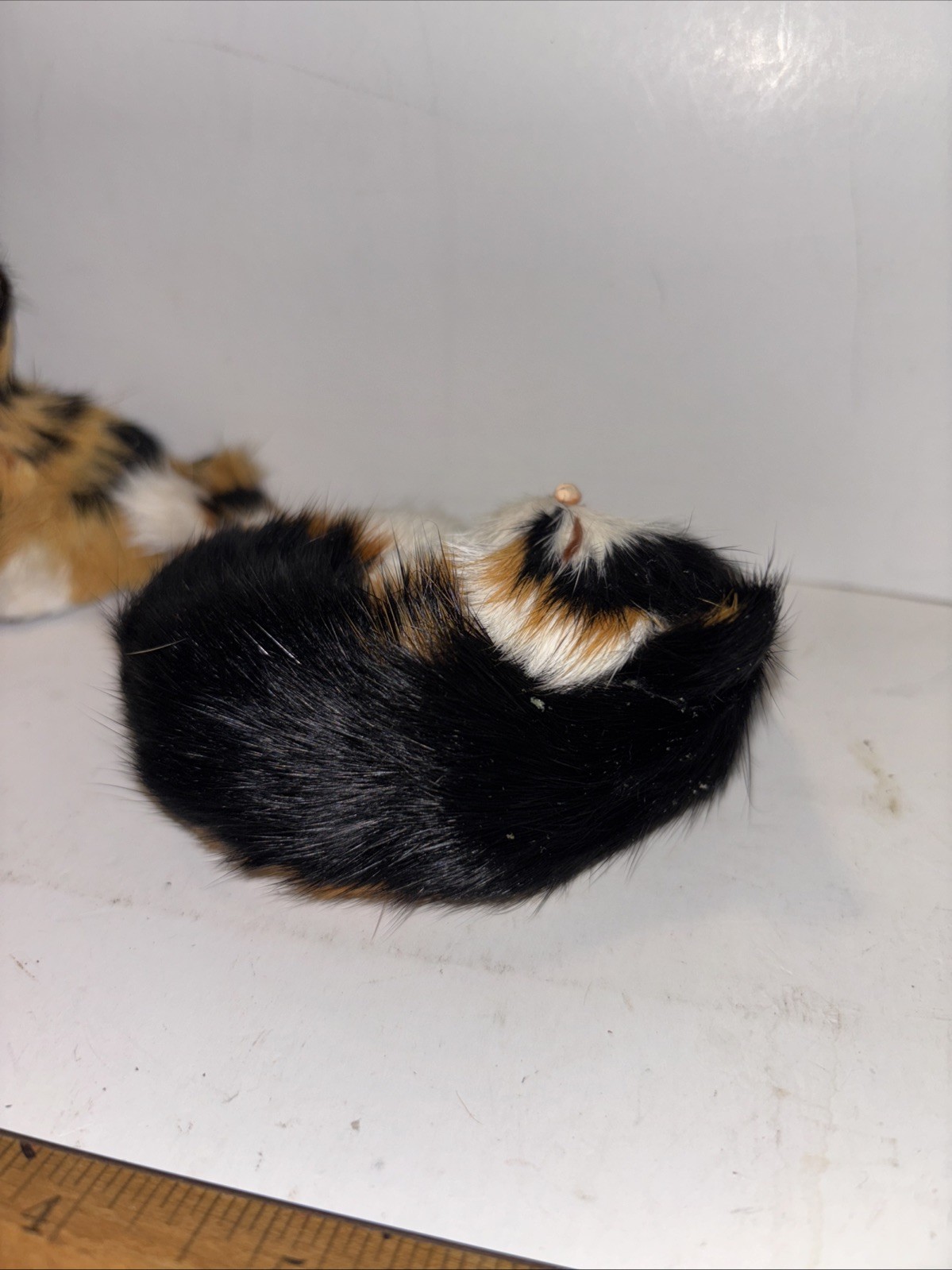 VTG Kitschy Ceramics Kitten with Fur & Calico Car Made With Rabbit Fur