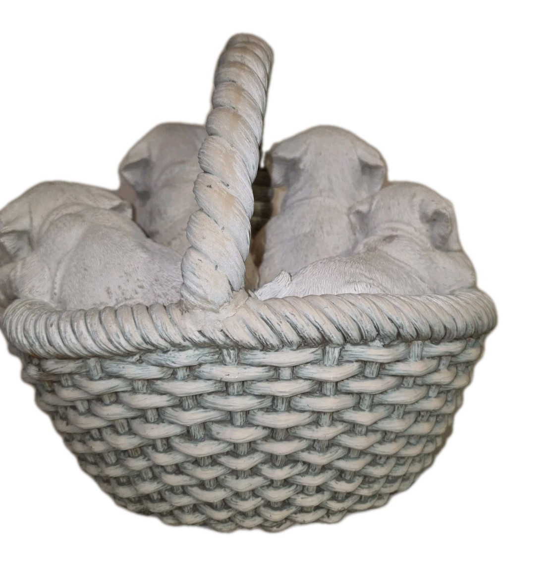 Puppies in Wicker Basket Figurine • Resin Puppy Decor • Life Size Farmhouse