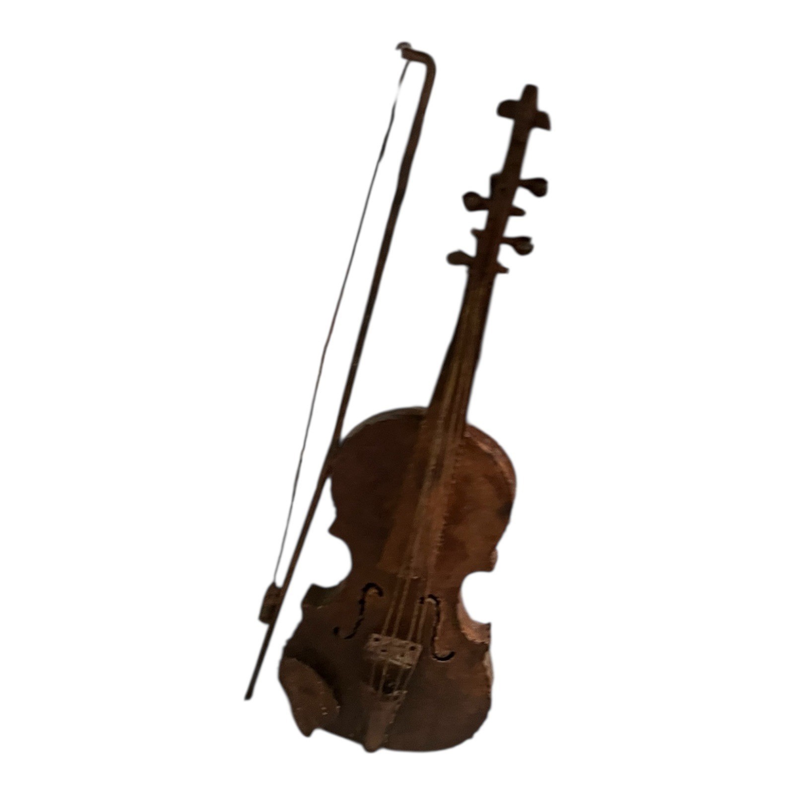 Rustic Vtg Violin Wall Art 21.5″ Tall Bow Distressed Metal Design Musical Studio