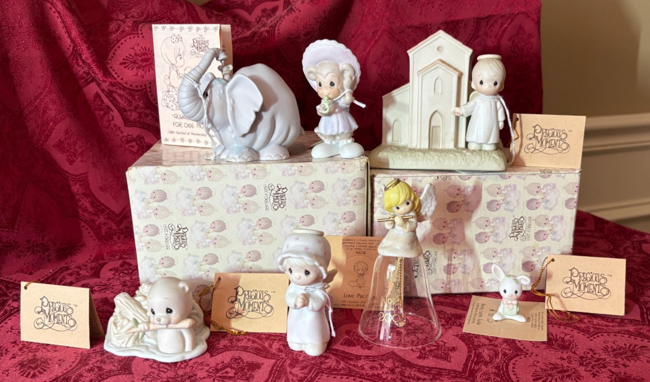 PRECIOUS MOMENTS LOT (7) BC911-BC921-E5386-102296A-105945-523011-GLASS BELL NEW