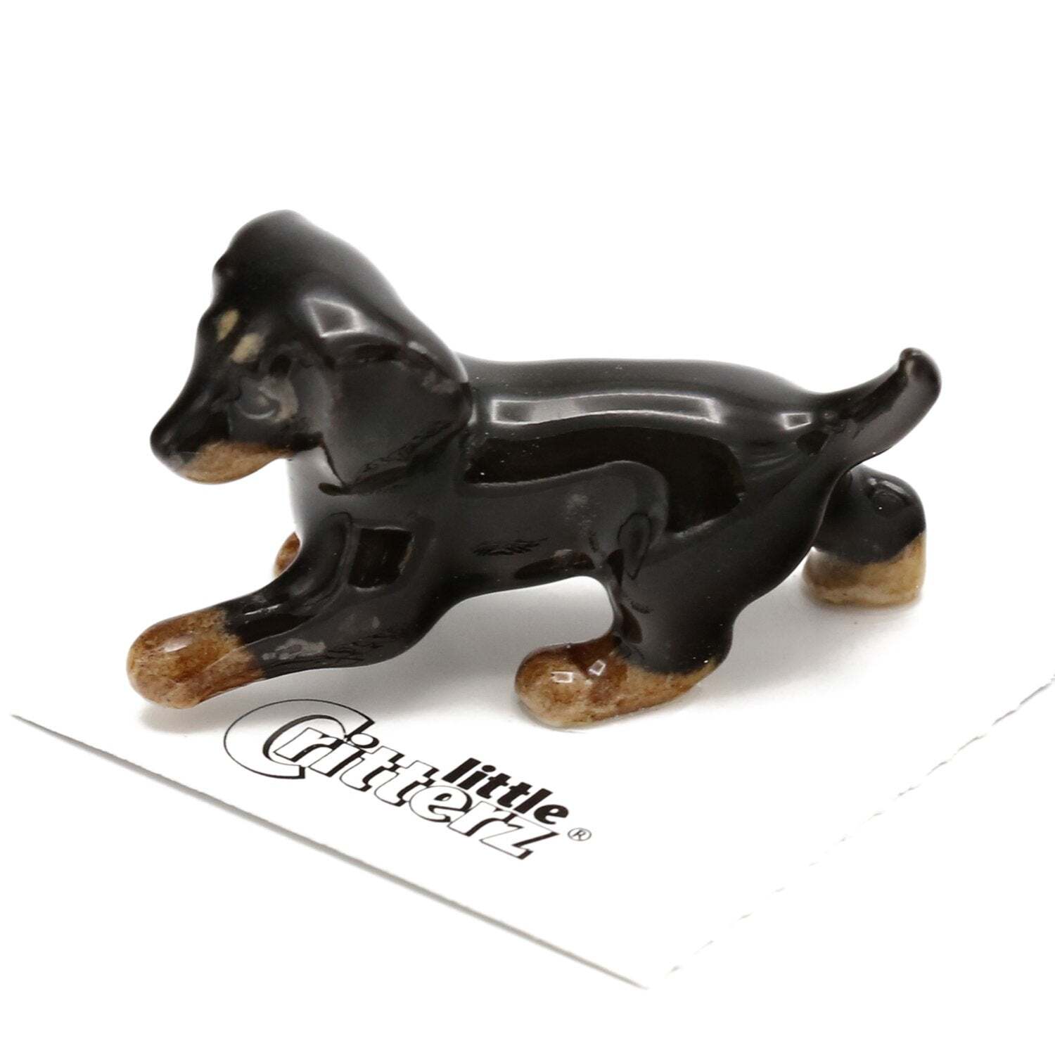 Little Critterz Black Dog – Dachshund “Caboose” – Miniature Porcelain Figurine