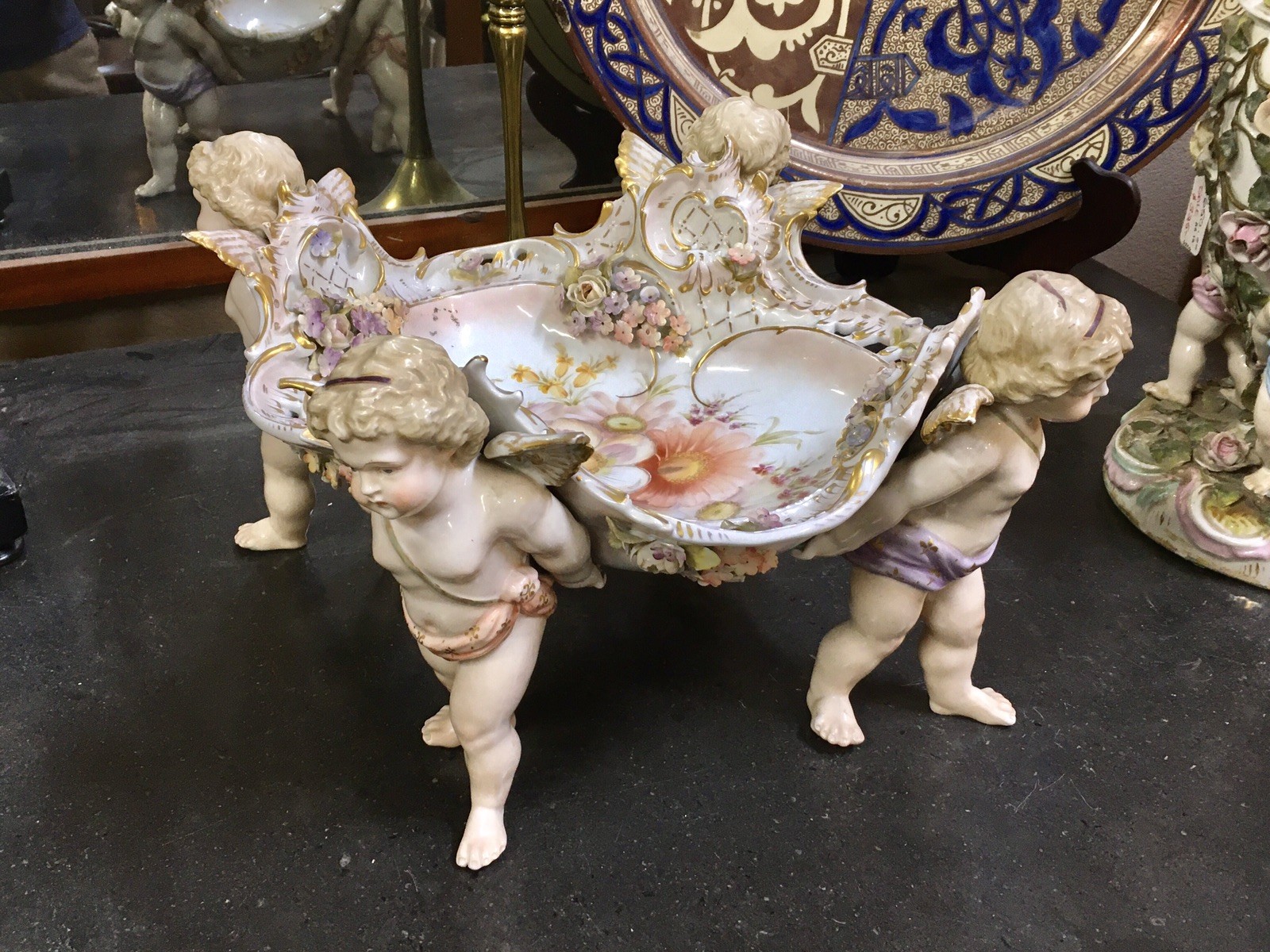c. 1865 Von Schierholz Porcelain Factory , Germany, Cherub Porcelain Centerpiece