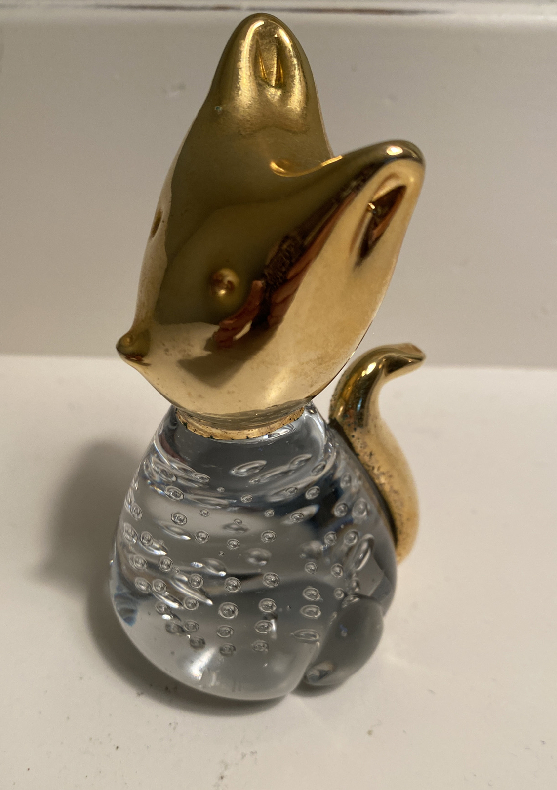CRYSTAL CAT CONTROLLED BUBBLE 24Kt GOLD DIPPED HEAD TAIL NICE Approx 4”