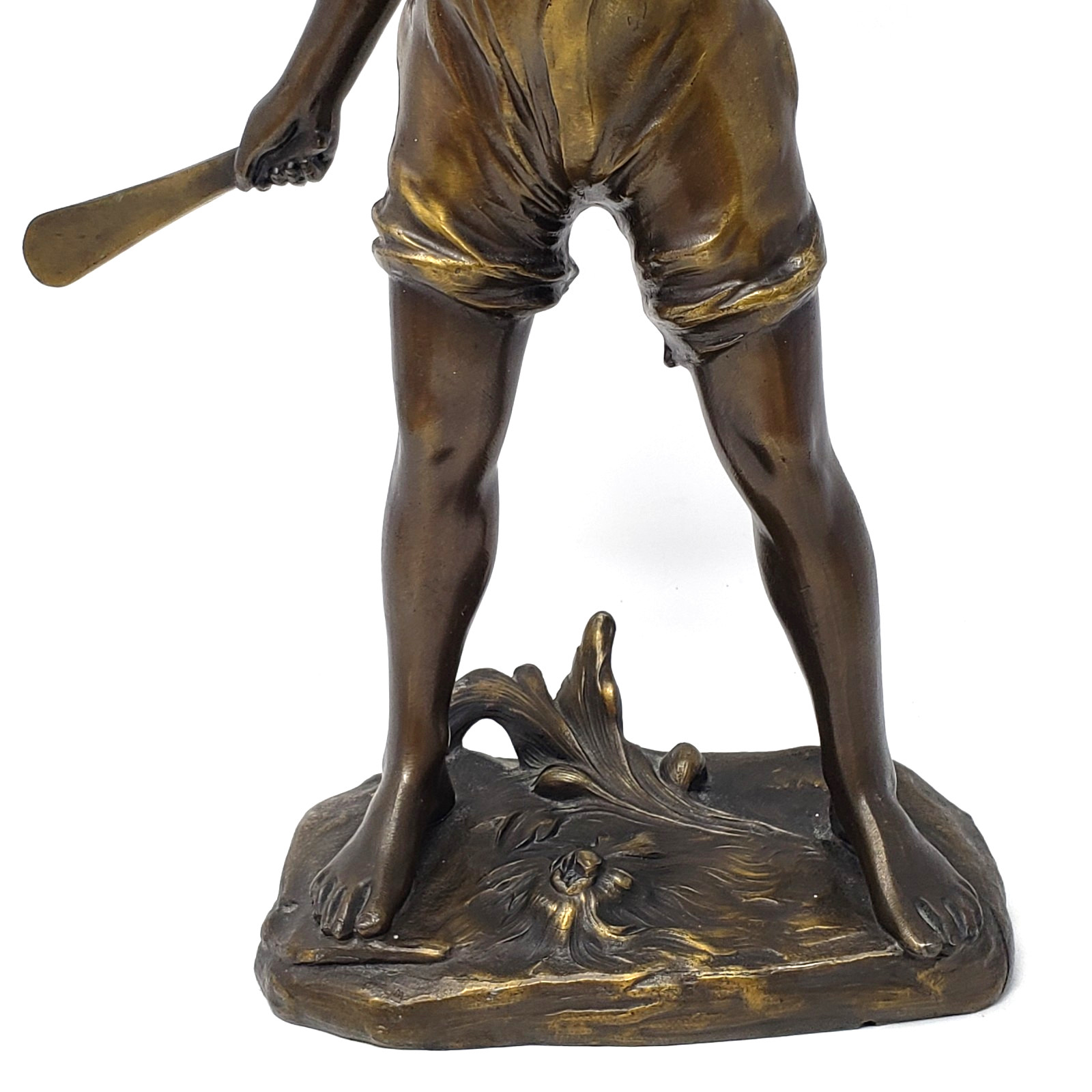 Antique Bronze Sculpture Cricket Boy Signed F. Iffland Art Nouveau 14.5″
