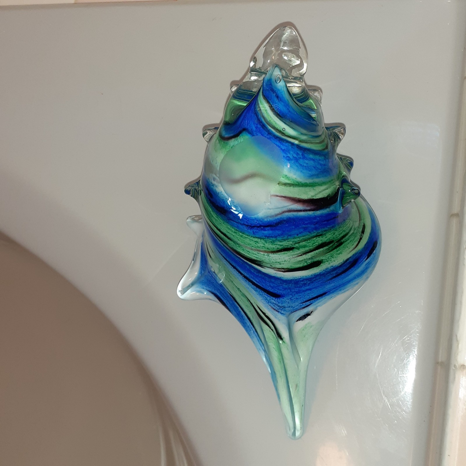 Beautiful Hand-Blown Glass Art Sea Shell Decor/Candy Dish 10.2″ x 5.1″ x 5.2″T