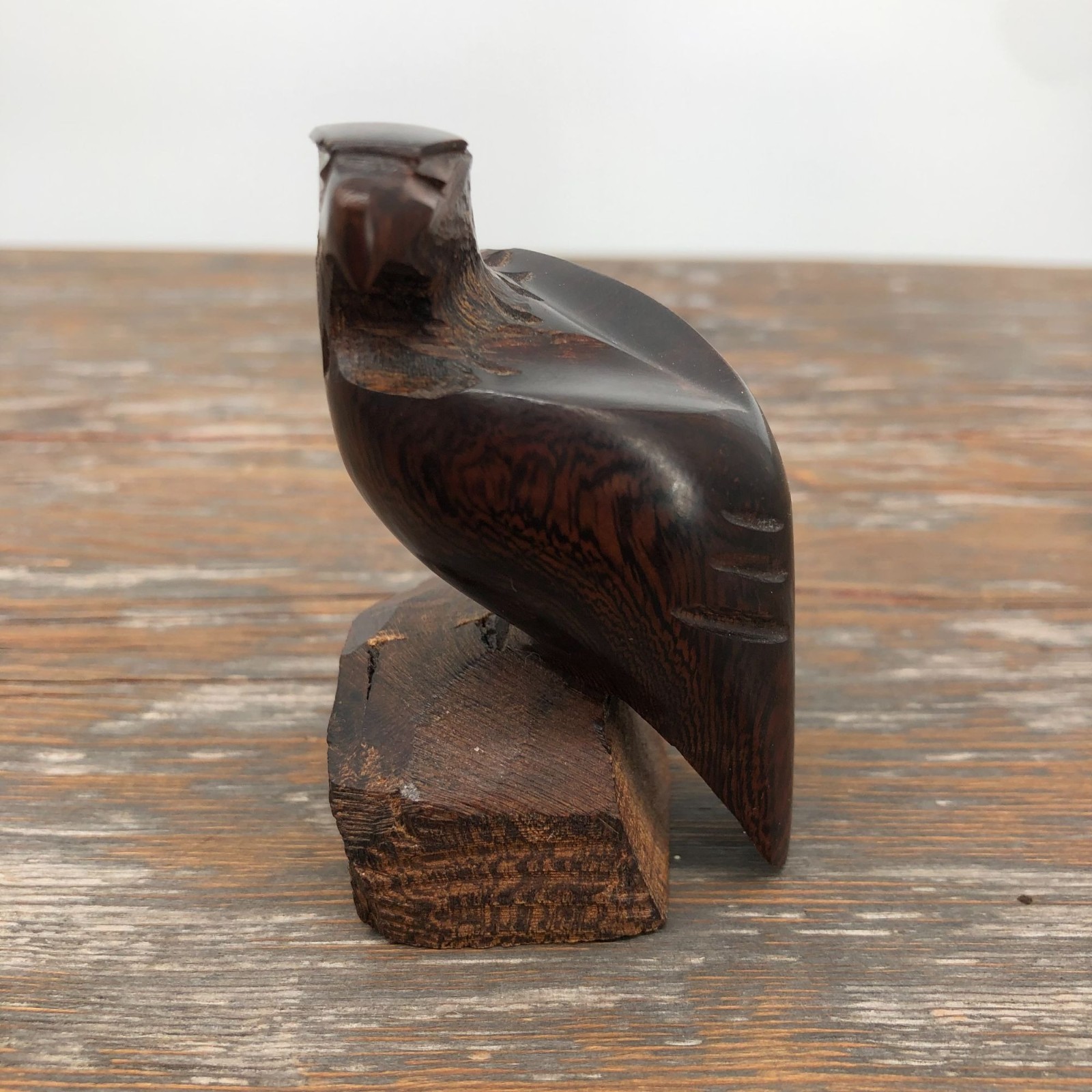Vintage Hand Carved Ironwood Eagle On Pedestal Statue Falcon Bird Of Pray 3.5″