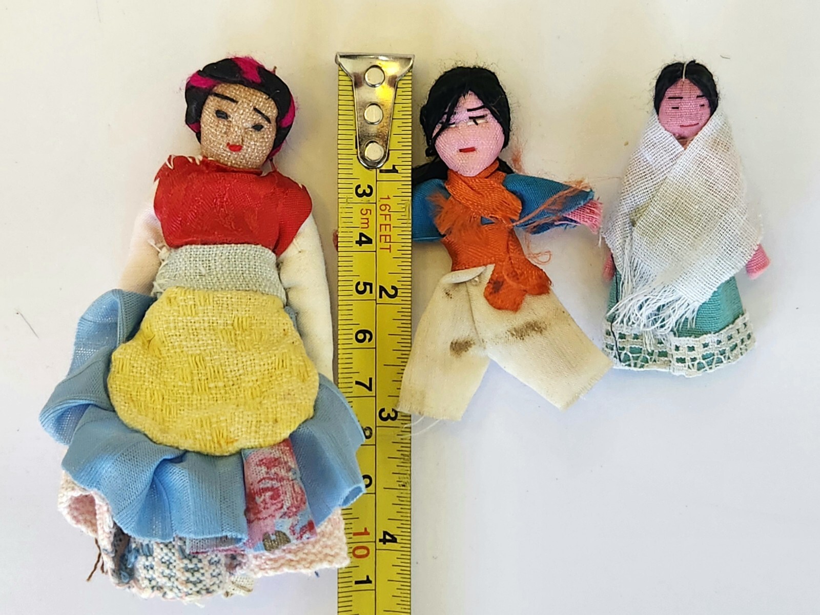 Authentic Handcrafted Beautiful Miniature Rag Doll Figurines (3) 4″