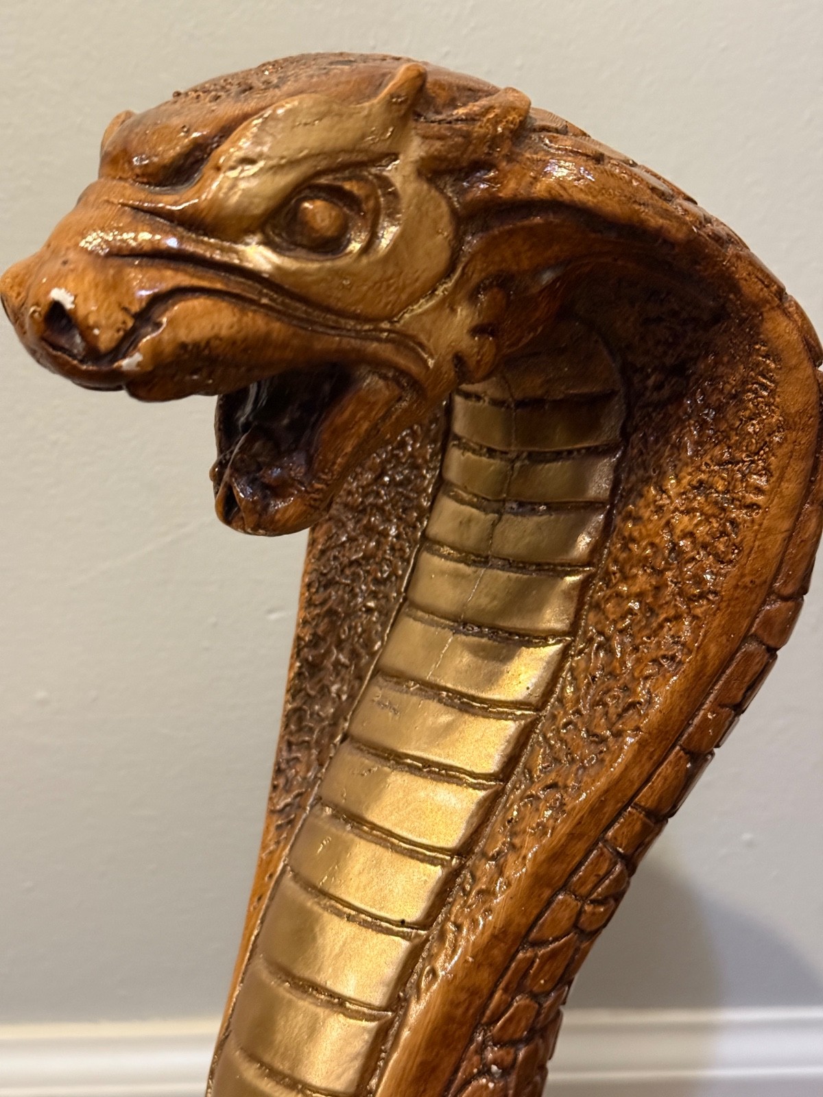 🐍 Vintage Chalkware Cobra Snake Statue 17” Large Brown Gold Figure Decor
