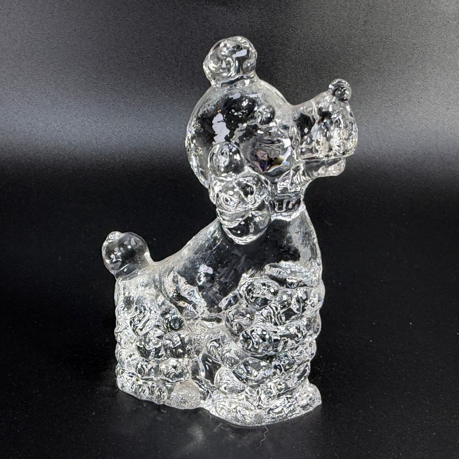 Vintage Standard Toy Fancy Poodle Dog Glass Paperweight Figurine 4″