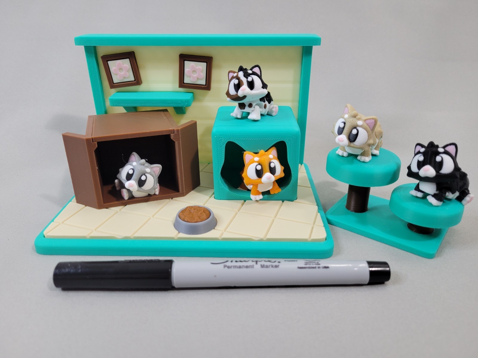 Cat Articulated Fidget Desk Playset with 5 Cats 3D Printed