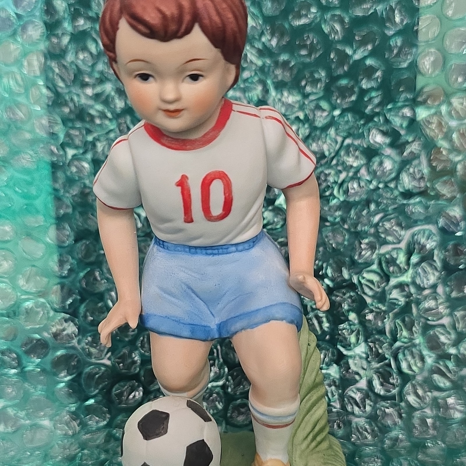 Ceramic Soccer Boy Figurine Jersey #10 with Soccer Ball, Multicolor Kids