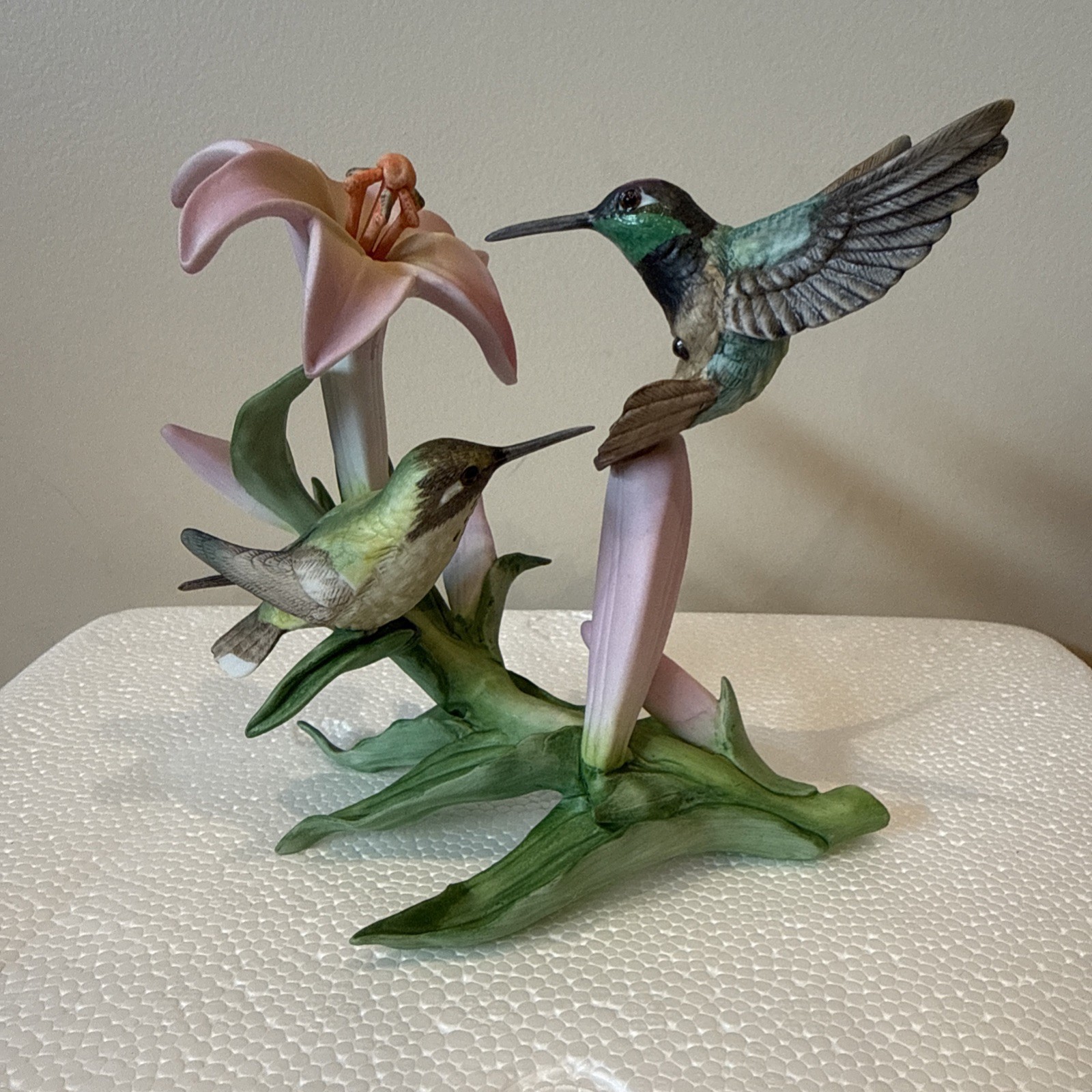 VTG 1989 LENOX MAGNIFICENT 2 HUMMINGBIRDS BIRD FINE PORCELAIN FIGURINE ~ 5 1/2”
