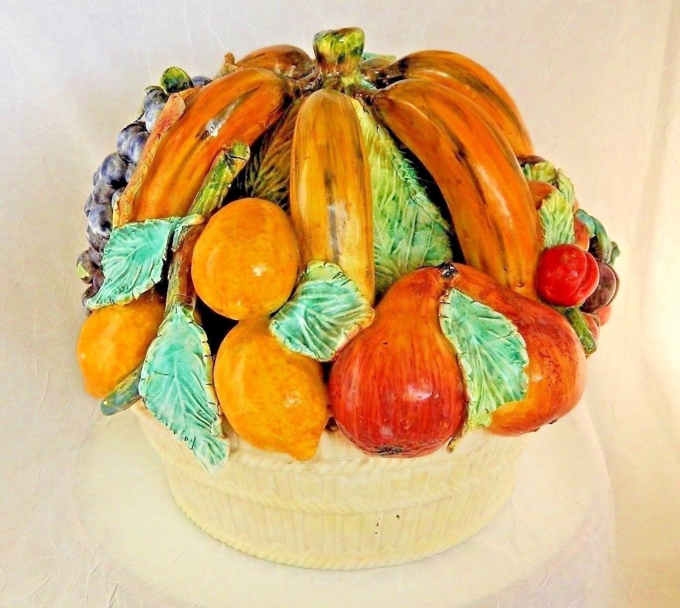 ~ ITALIAN MAJOLICA FRUIT BOWL c1920 ANTIQUE CENTERPIECE Spectacular! 9-10 lb” ~
