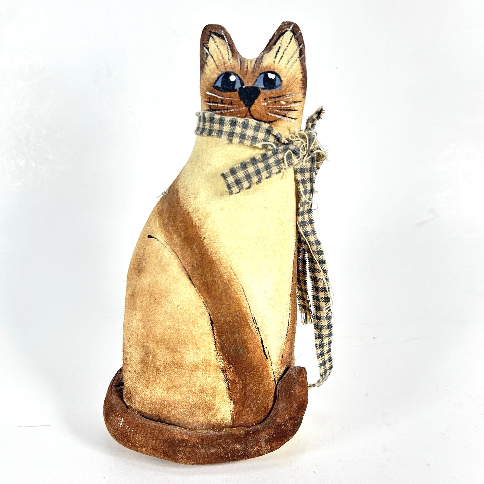 Vintage 1997 Hand Painted Canvas Cat Artist Signed Folk Art Figure 6.75″