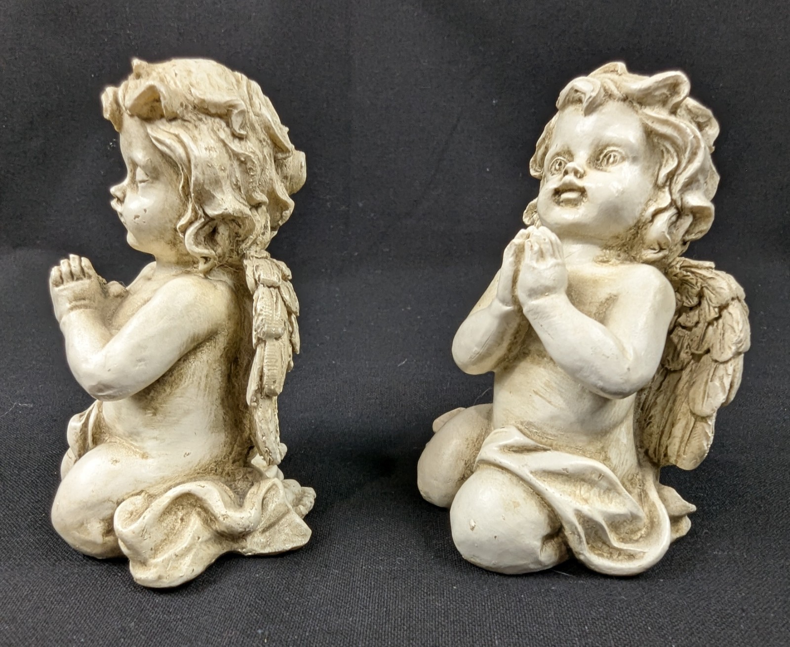 Resin Cherub Angel figurines Set of 2 Kneeling Praying 4″