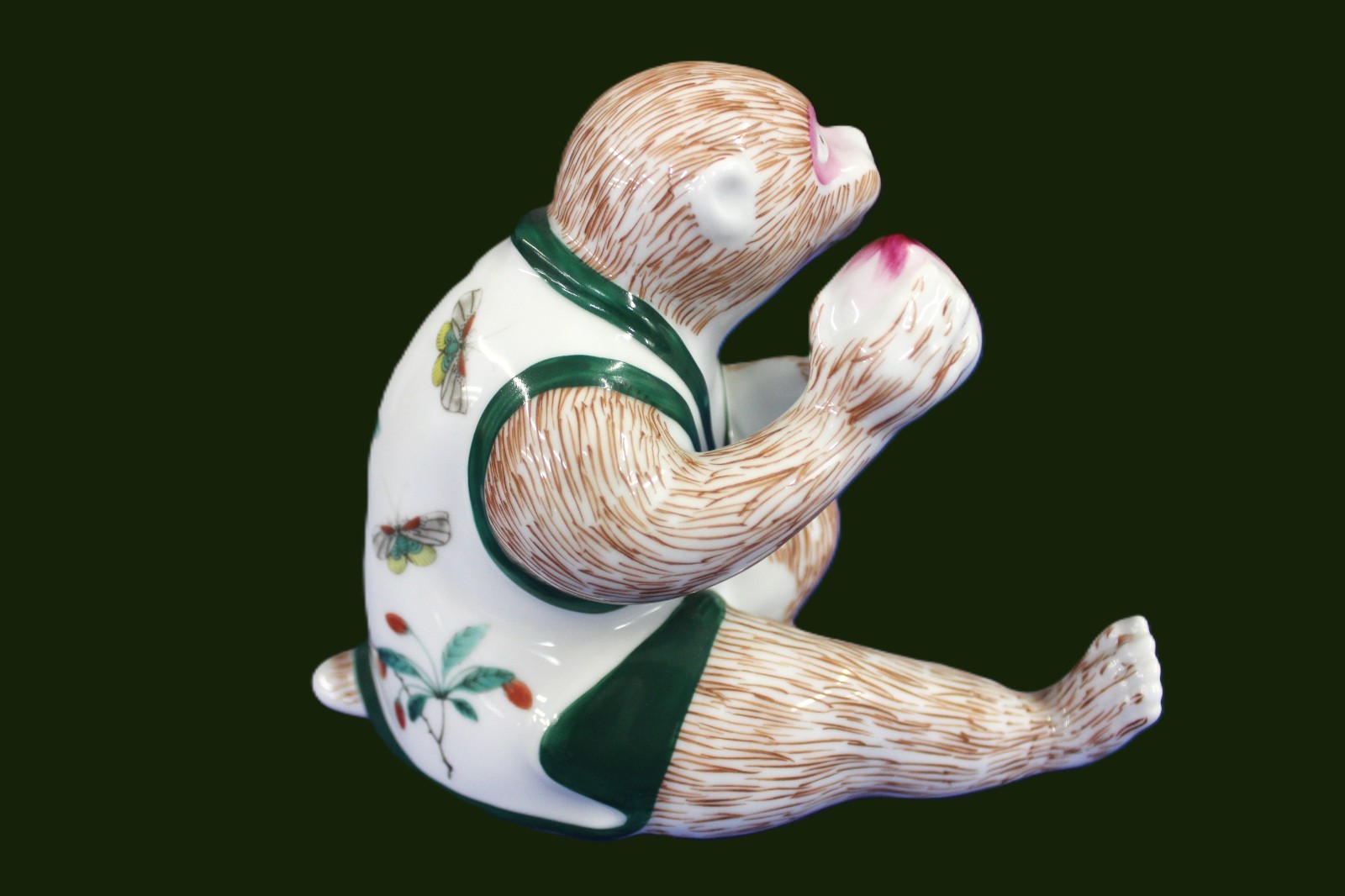 Mottahedeh Monkey Figurine in Famille Verte Vest With Exotic Fruit