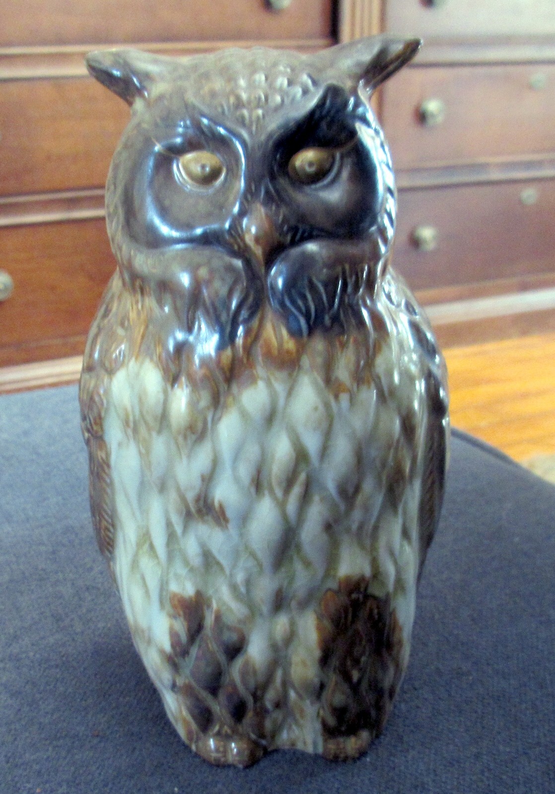 Owl Ceramic Pottery Glaze Gold Brown Figurine Statue Decor Artsy Fall 6” Tall