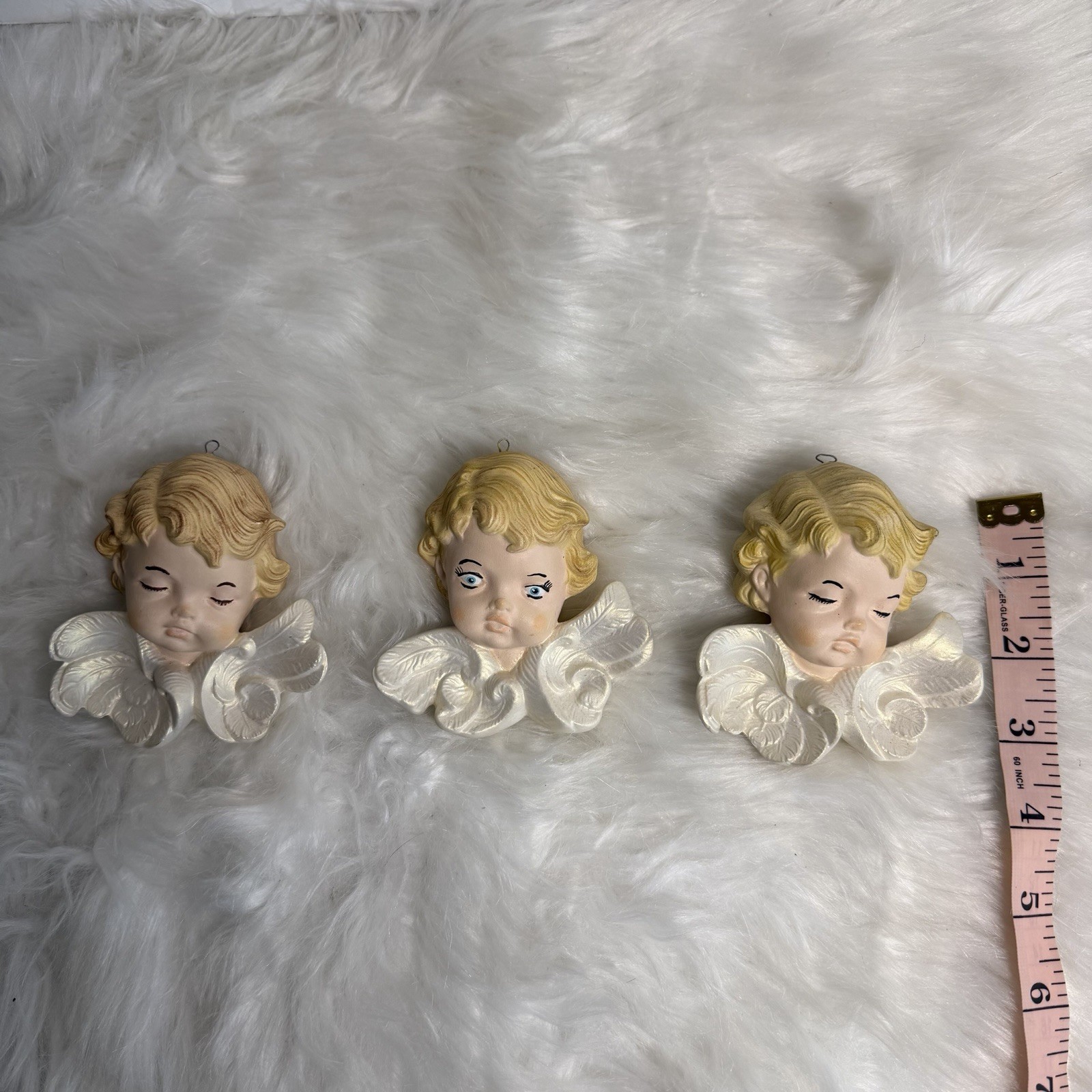 Vintage 1987 Scioto Ceramic Angel Cherub Ornament Wall Hangings Set Of 3