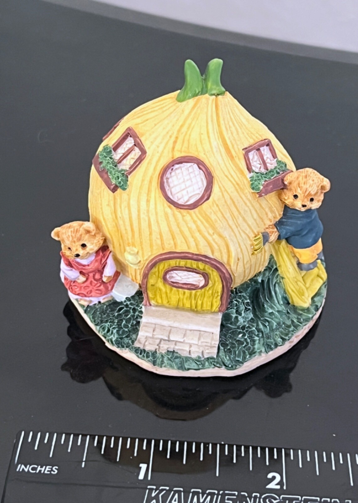 Bear Family in Radish Shaped Cottage Handpainted Figurine