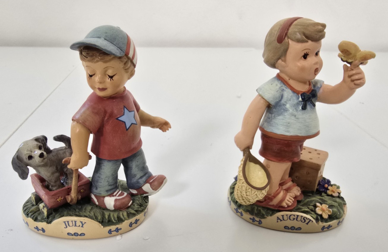 MJ Hummel 2016 Calendar Figurines July August Set w COA Danbury Mint