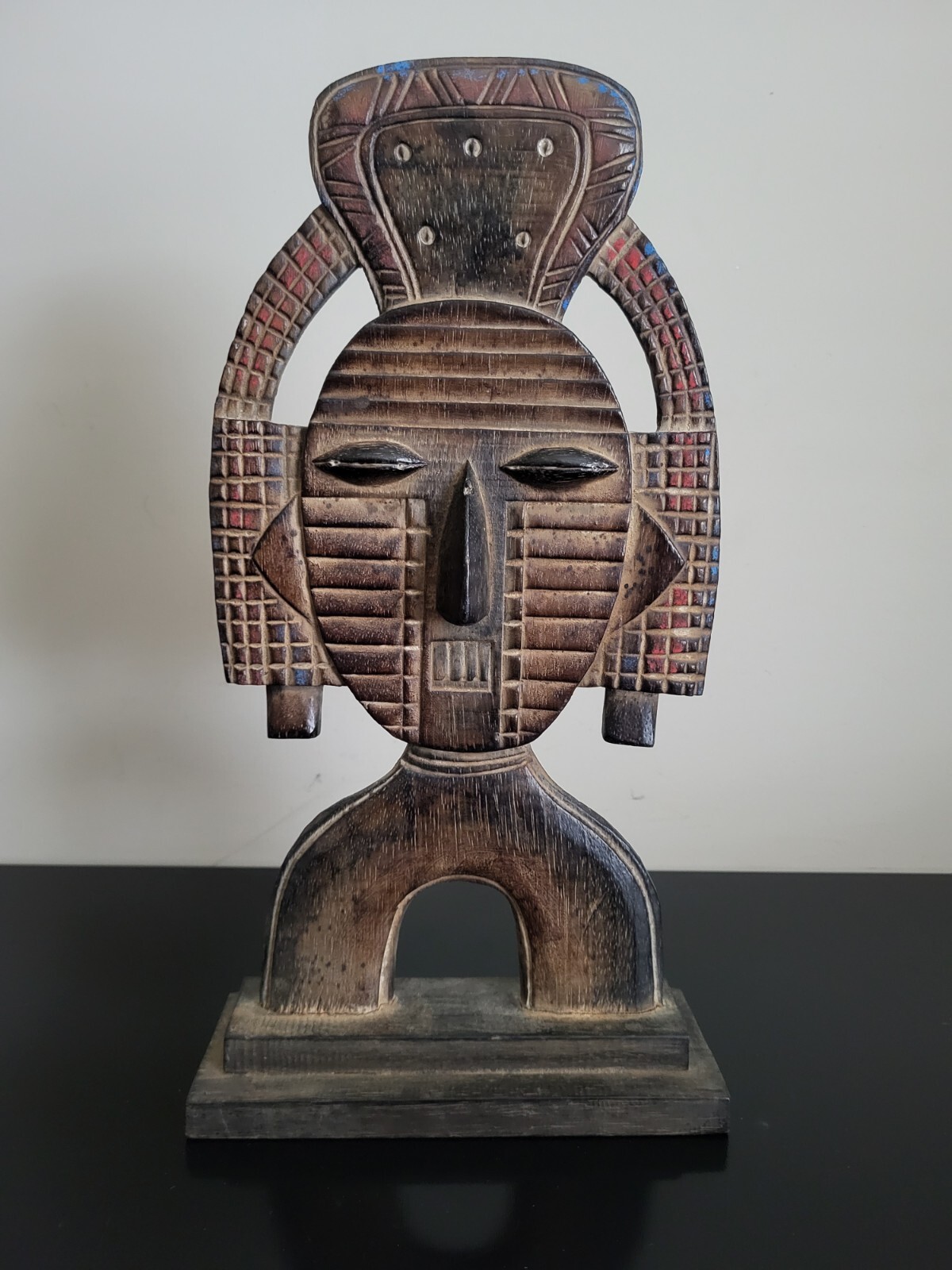 Vintage Sculpture Support Mask Of An Inca Balsa Wood 17.5 Inches Tall
