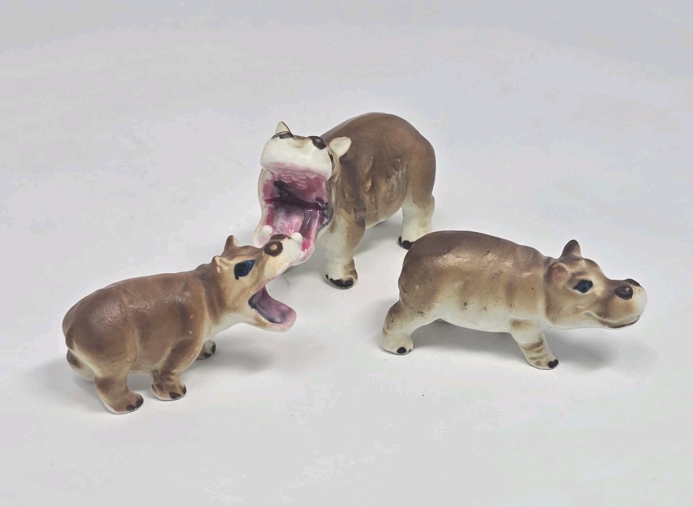 Vintage Hippo Family Miniature Figurines Bone China (Set Of 3)