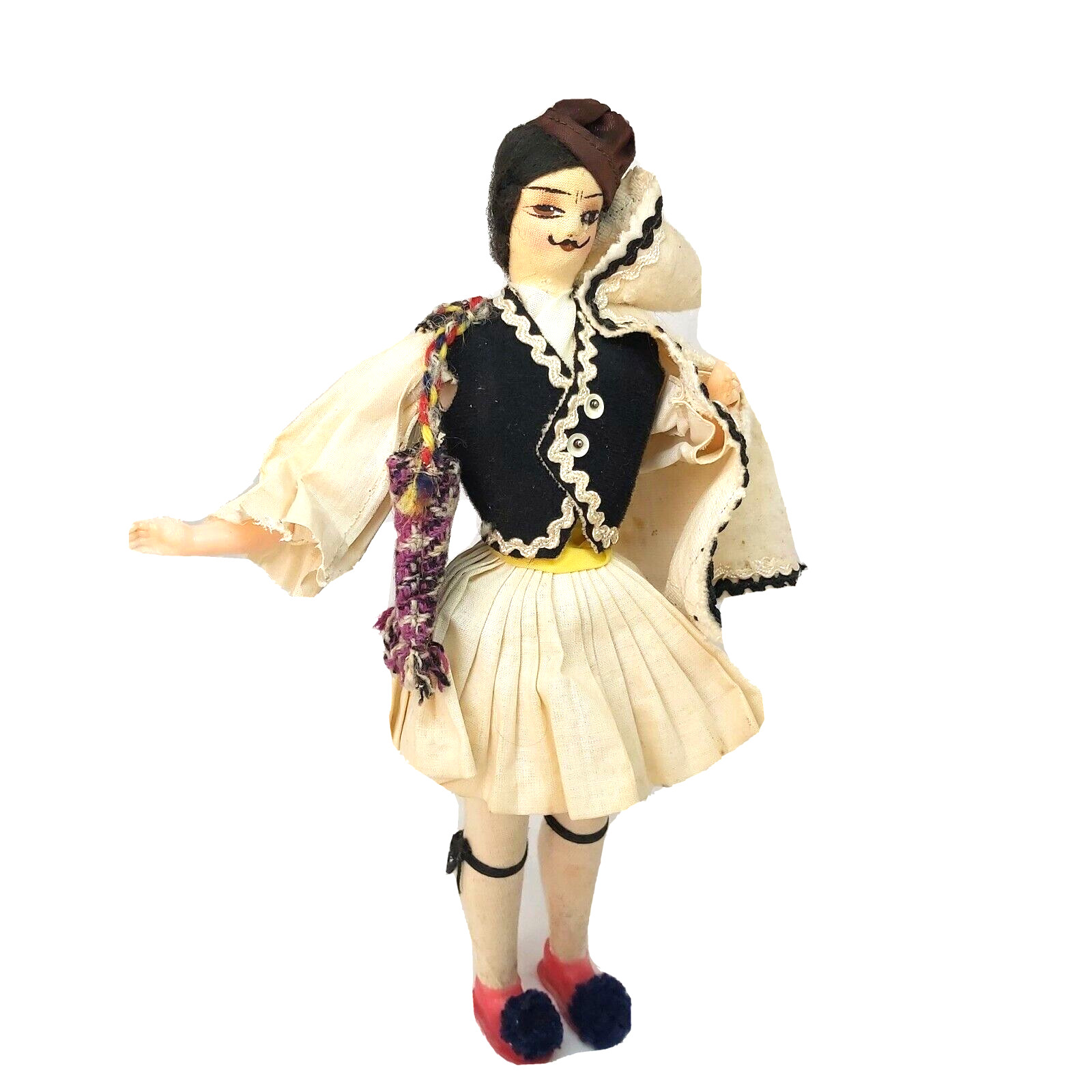 Greek Soldier Traditional Military Uniform Costume Doll with Cape 10 inches Tall