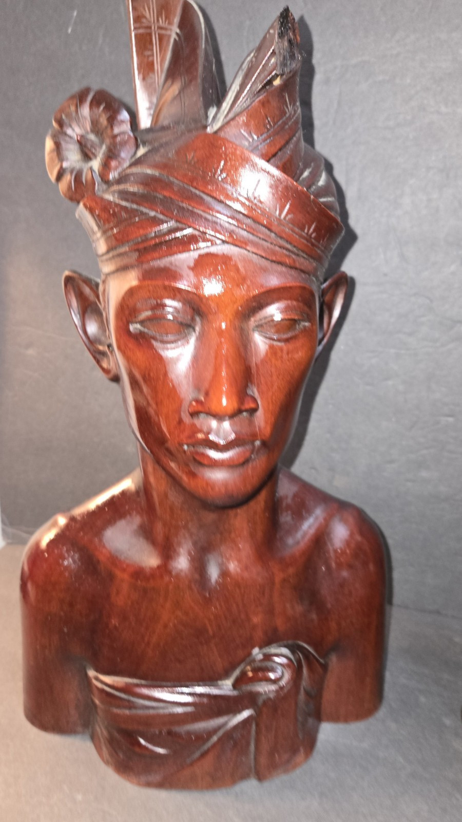 Large 15 In Tall Bali Man & Woman Indonesia Hand-Carved Hard Wood Vintage