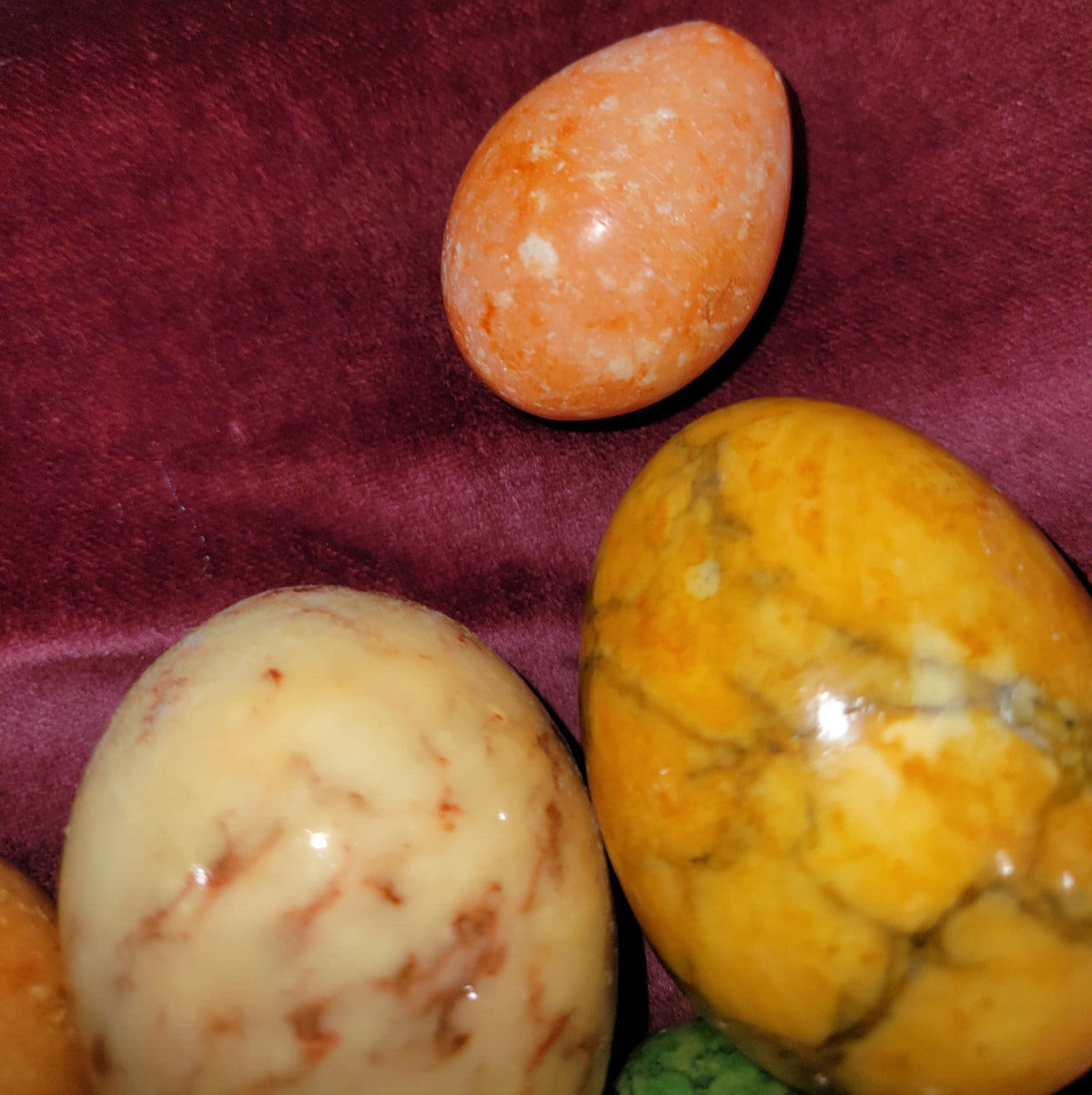 Lot of Eight (8) Assorted Sizes & Colors of Heavy Alabaster Marble Stone Eggs