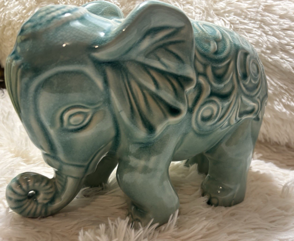 Urban Trends Sky Blue Ceramic Elegant Elephant Figurine Boho Home Decor Accent