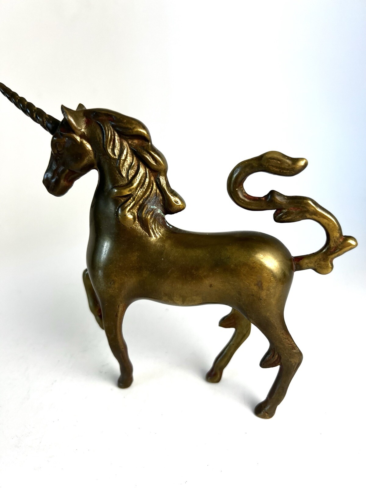 Vintage Solid Brass Standing Unicorn Figurine Mythical Fantasy Horse