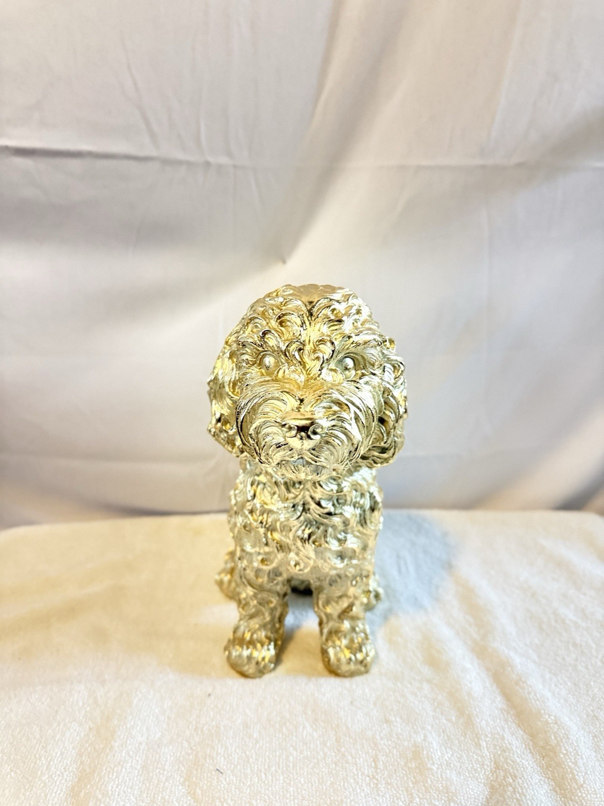 Gold Metallic Sitting Dog Figurine Sculpture 3D Effect 10″ Long