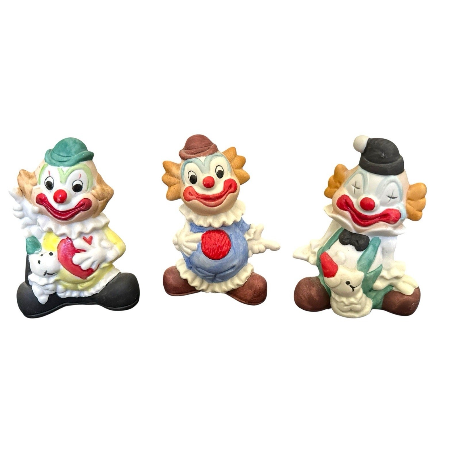 Vintage Set of 3 Artmark Happy Clown Figurines Retro Ceramic 4.5″ Made in Taiwan